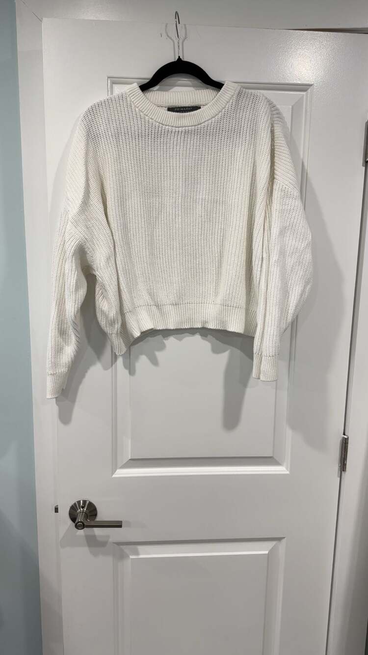 Primark White Ribbed Knit Crewneck Pullover Sweater XL